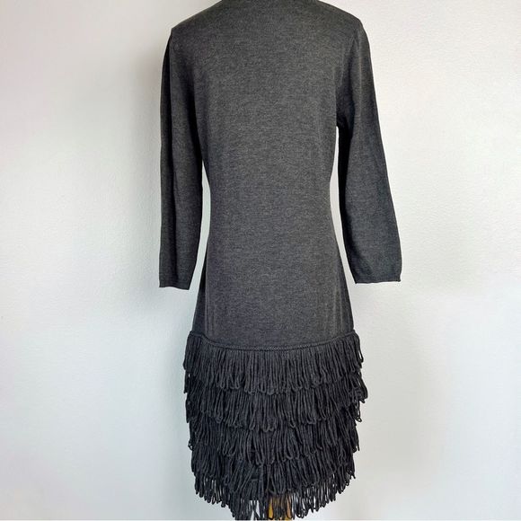 Calvin Klein Dark Grey Fringe 3/4 Sleeve Scoop-neck Bodycon Sweater Dress - Picture 5 of 11